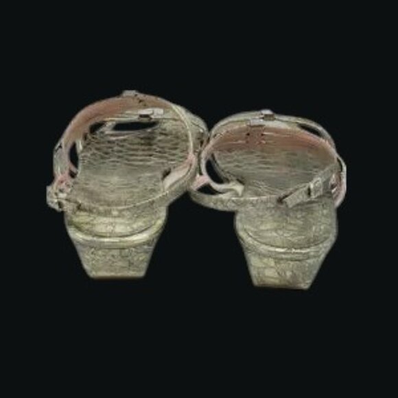 Stuart Weitzman Gold Snake Skin Sling Back Wedge Sandals Leather Wide - Picture 6 of 10